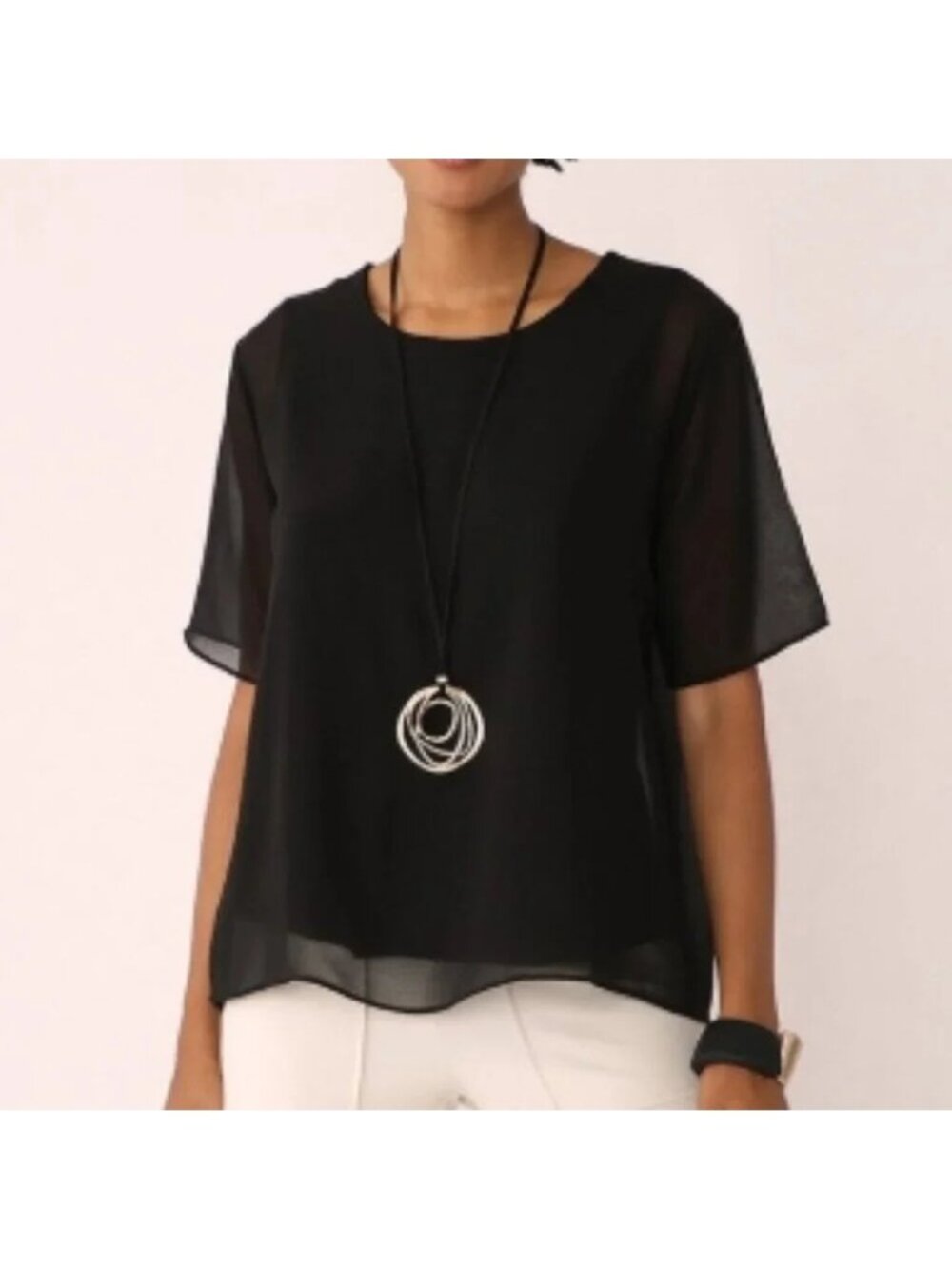 NEW MarlaWynne Black Double Layer Chiffon Blouse - Large
